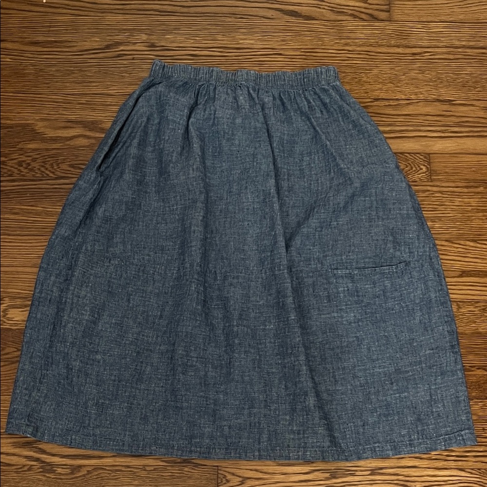 Eileen Fisher Blue Cotton/Hemp Blend A-Line Skirt